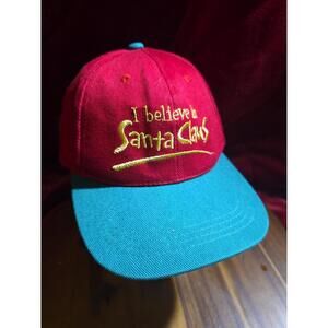 Vintage 90s I Believe In Santa Claus Snapback Hat Embroidered Taiwan Christmas